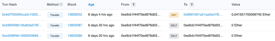 Image of draining on Etherscan